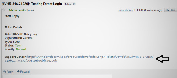 Staff reply with the Directlogin link